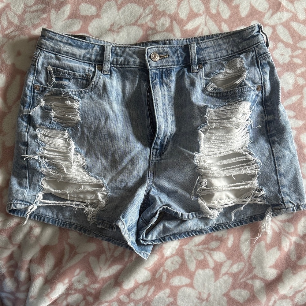 American Eagle Outfitters Light Blue Distressed Denim Shorts